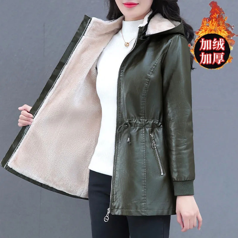 Manteau d'hiver en cuir souple pour femme, veste longue rembourrée en velours, vêtements chauds, nouvelle mode