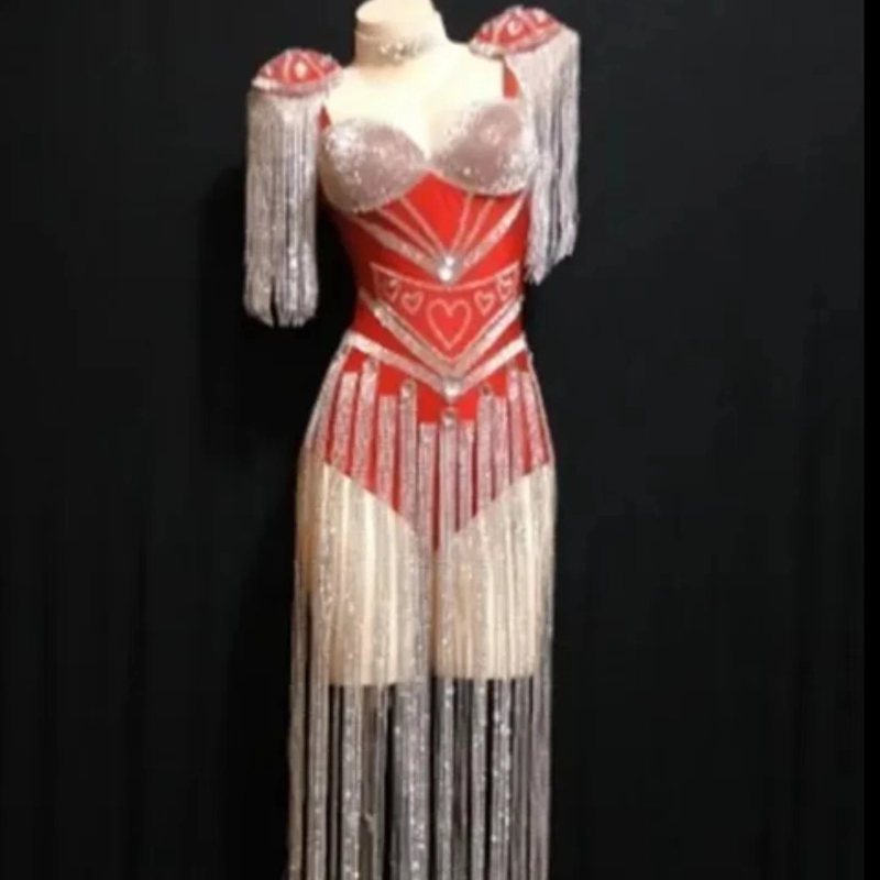 Tenue rave pour femmes, tenue de célébration, Showgirl, pompon en cristal, vêtements de scène, robe de danse de chanteur, tenue de spectacle d'événement