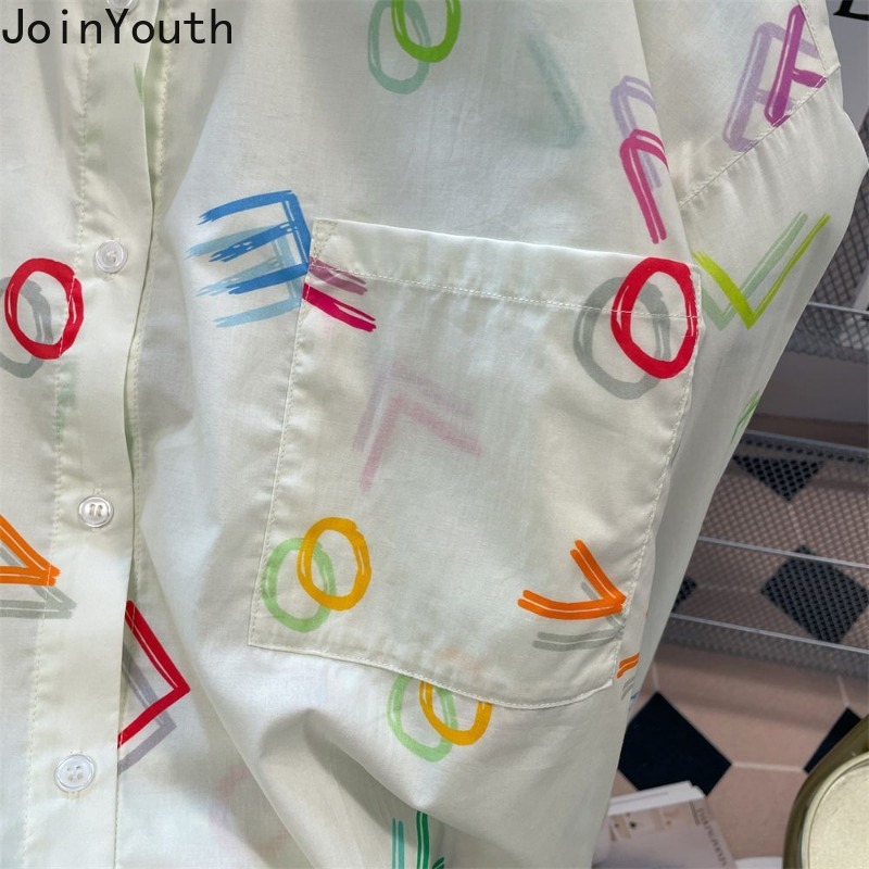 Chemisier à manches longues imprimé lettre pour femmes, chemises vintage, vêtements décontractés, mode coréenne, 2025