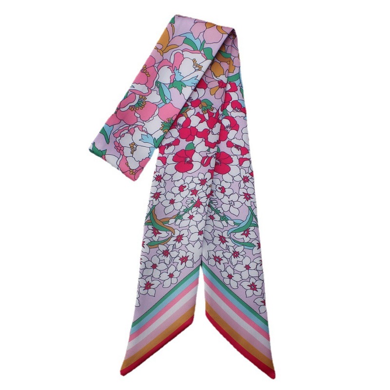 Foulard en soie sergé pour femmes, nouvelle mode, imprimé floral, cravate, foulard de tête, marque, poignée de sac, rubans, petites et longues, 2026