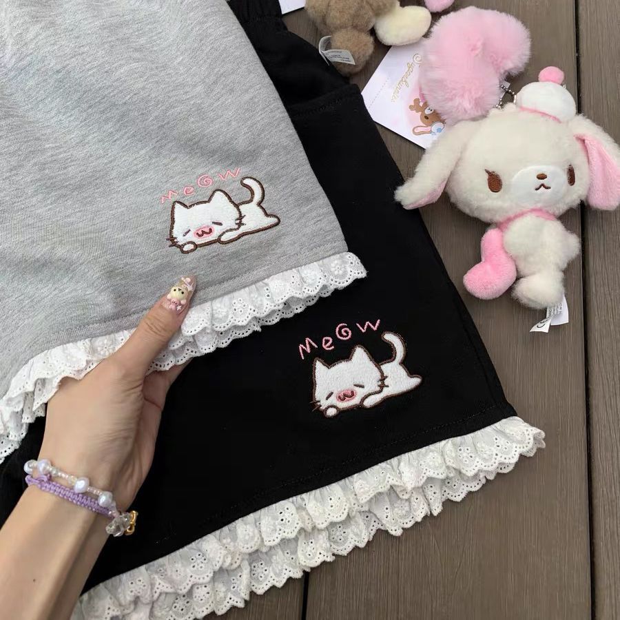 Short chaton femme été INS mode version coréenne Y2K ample loisirs sport jambes larges taille élastique