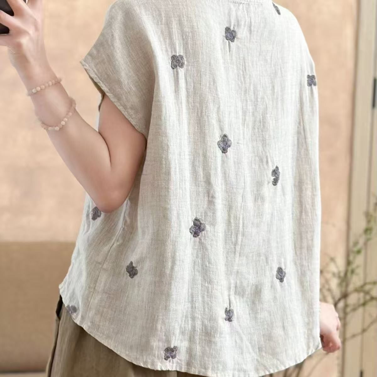 Haut boutonné rétro pour femme en lin et coton, broderie exquise, style chinois, confortable, grande taille, nouvelle collection estivale romantique