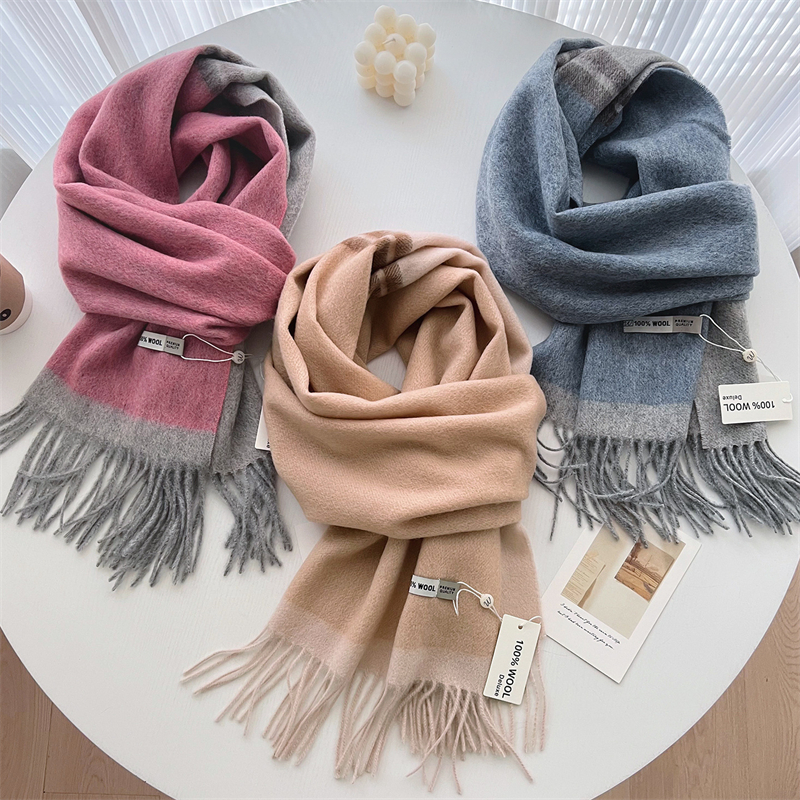 100% laine hiver écharpe pour femmes couleur unie cachemire foulards Hijab châle femme 2 couleurs Pashmina Bandana foulards Poncho étole