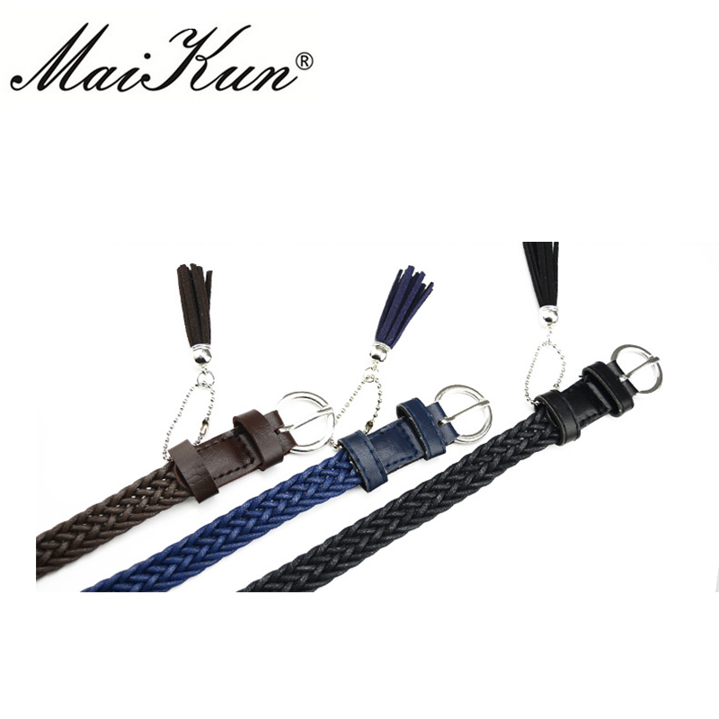 Maikun-ceintures fines pour femmes en cuir PU, de haute qualité, avec pompon tressé, exquis, ceinture pour Jeans vestimentaires