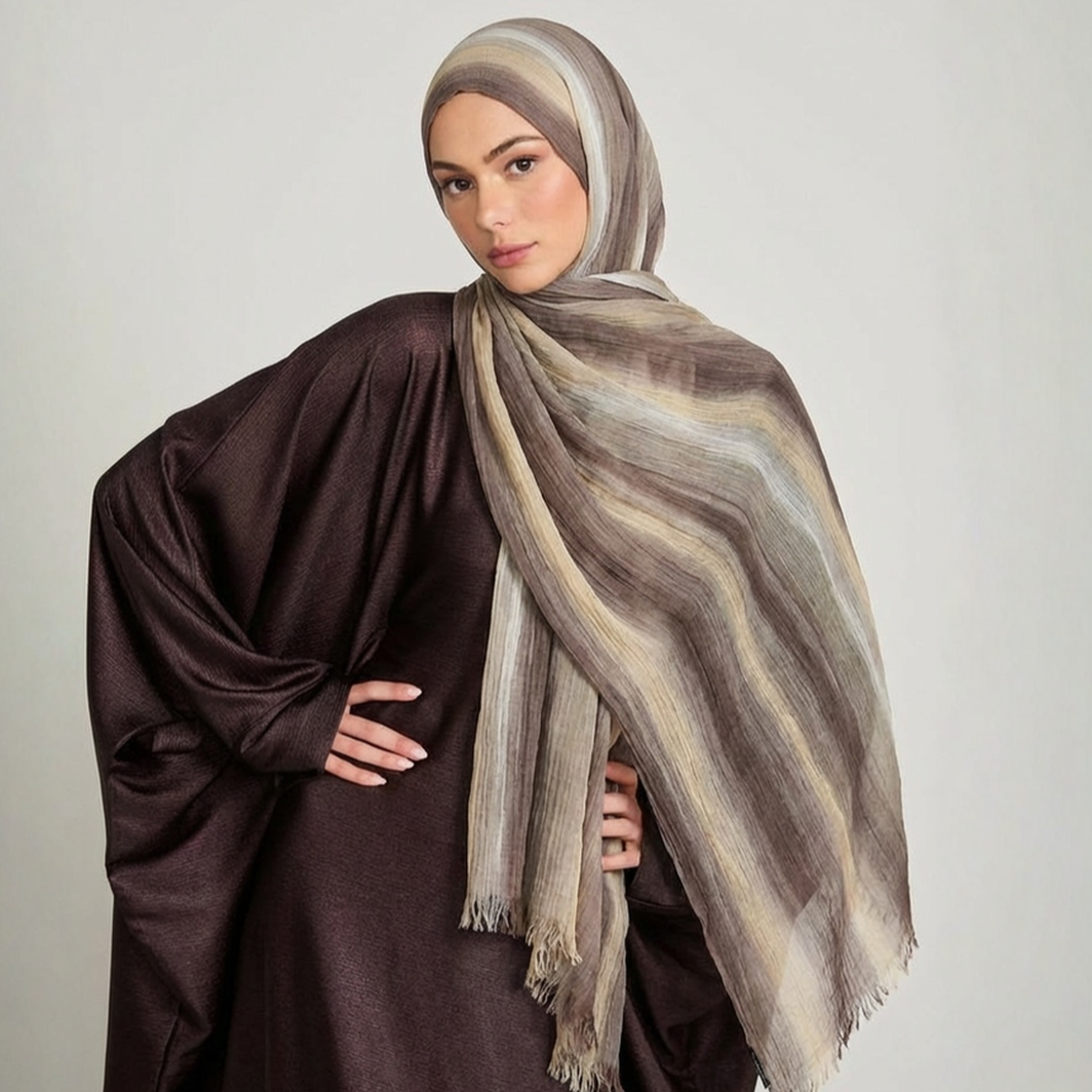 Foulard Hijab en Coton Crêpé Ombré Tie-Dye pour Femme, avec Pompons Colorés, en Modal Royan, pour le Ramadan Musulman, Châles à Bords Frangés Islamiques