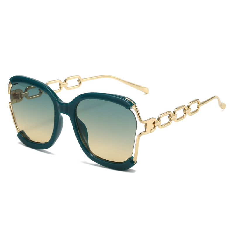 Lunettes de soleil carrées de luxe pour femmes, UV400, marque rétro, chaîne, monture métallique, lunettes de soleil d'été pour femmes