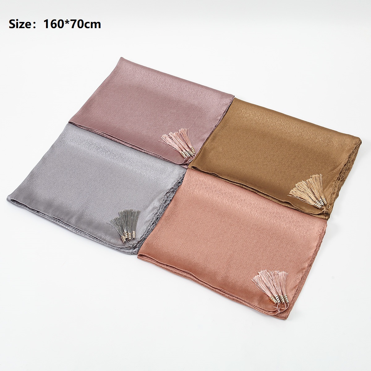 Foulard en satin de soie uni pour femme musulmane, châles longs, couvre-chefs islamiques pour femme, foulard à pompons de haute qualité pour le Ramadan 160*70cm