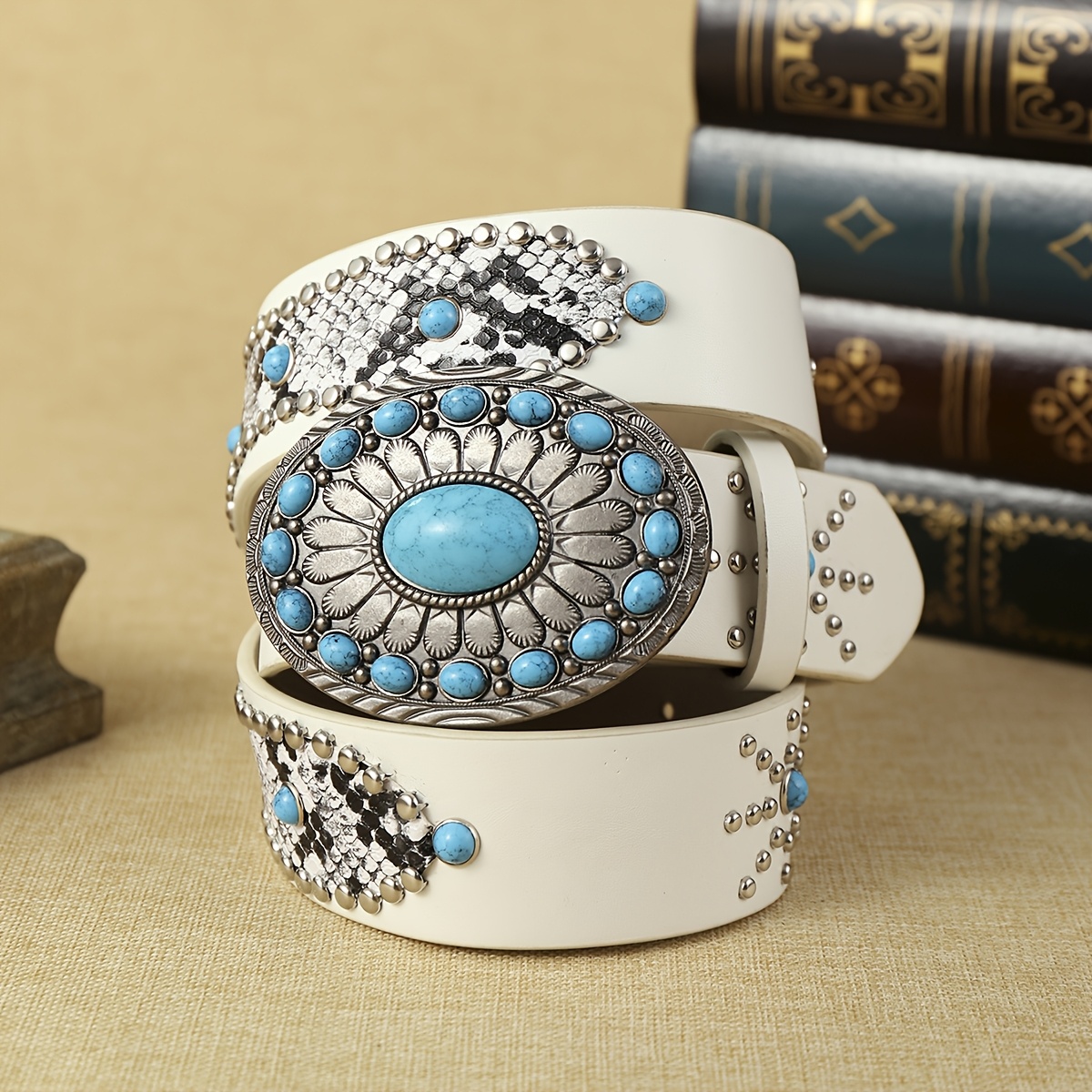 1 ceinture en PU blanche pour femme, style bohème, parfaite pour le shopping, les fêtes et le quotidien, ceinture tendance et élégante