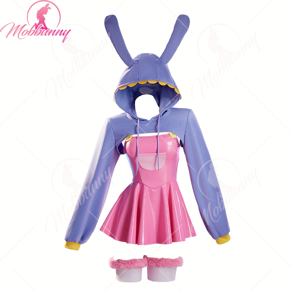 Costume de cosplay sexy de lapin pour femme Mobbunny, robe à bretelles avec veste courte à capuche de lapin et gants