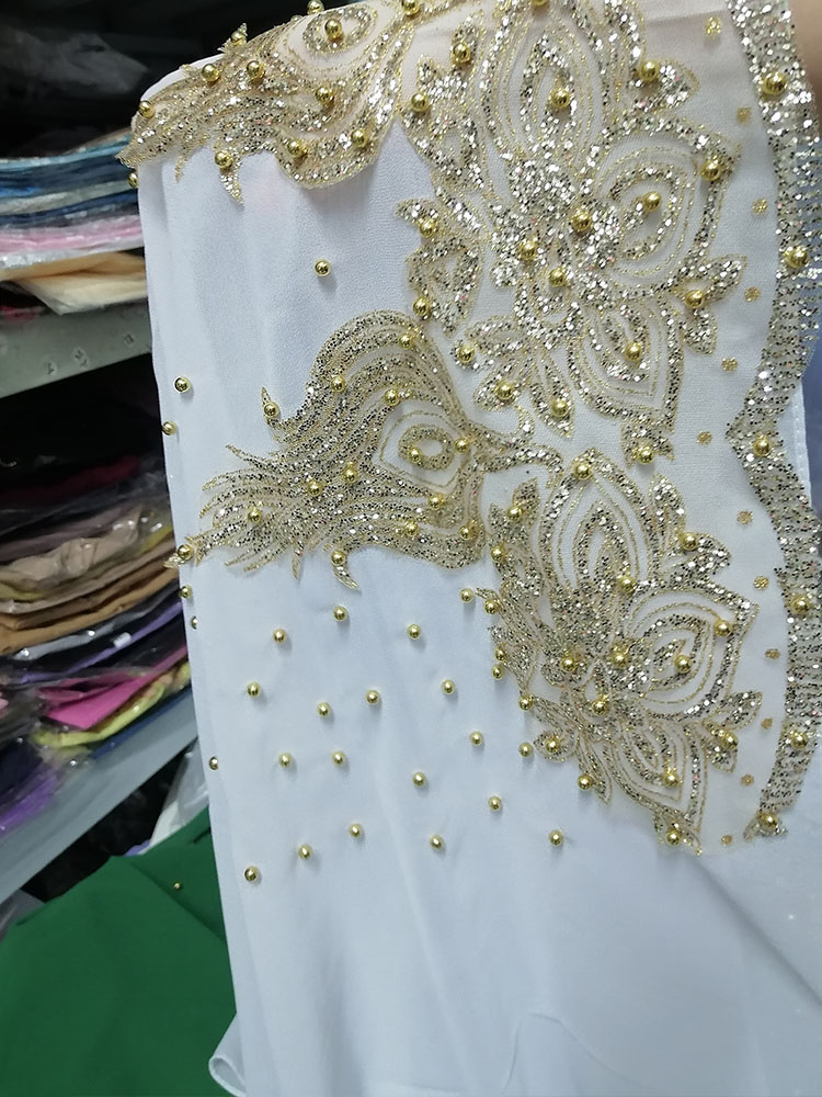 Musulman en mousseline de soie Hijabs Écharpe Turban or paillettes perles Hijab pour Femme Ramadan Foulard Musulmane Pour Femme Longue Foulard