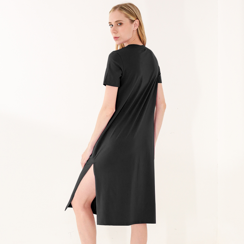 Robe élégante en coton pour femmes, décontractée, ample, à manches courtes, fendue, noire, sexy, longue, pour le nouvel an 2026, vente de robes