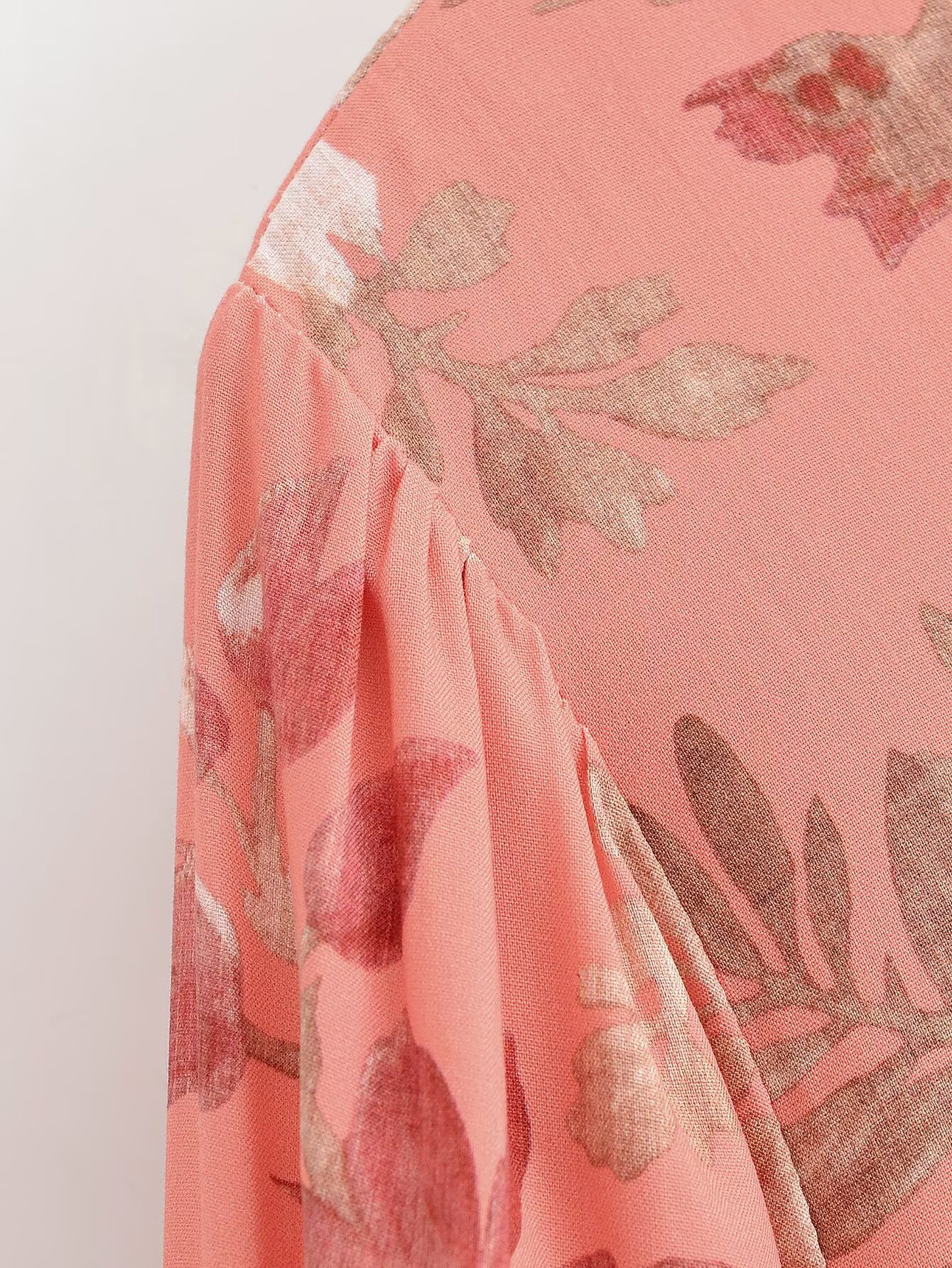 Robe midi droite BOHO pour femme, à motif floral et feuilles, avec col à nouer, en viscose et coton, manches longues, style ethnique, pour les vacances d'été
