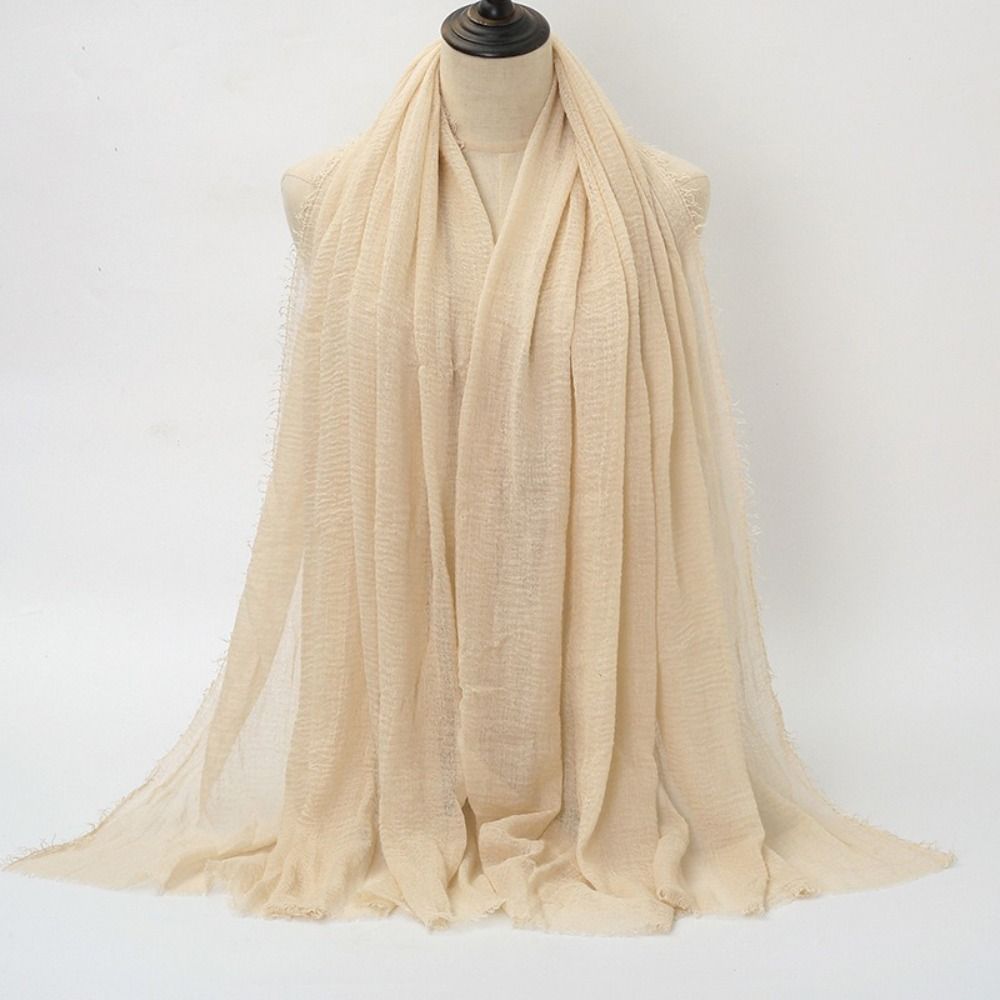Foulards Voiles Plissés pour Femmes – 10 Couleurs, Hijab Uni en Coton et Lin Froissé, Écharpe de Tête