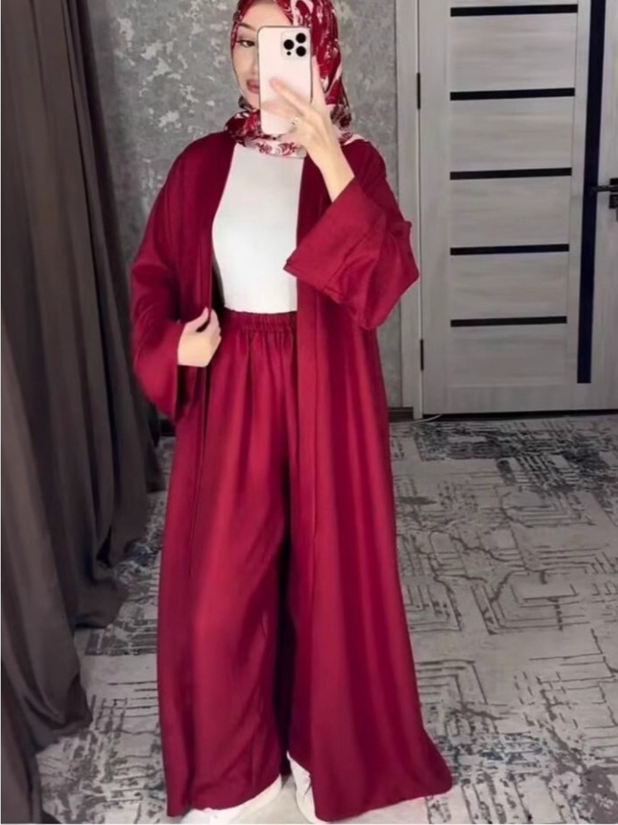 Ensemble musulman 2 pièces pour femmes, chemisier Abaya, Cardigan Long, chemise, pantalon à jambes larges, Costume Ramadan marocain dubaï, Ensemble islamique, tenues arabes