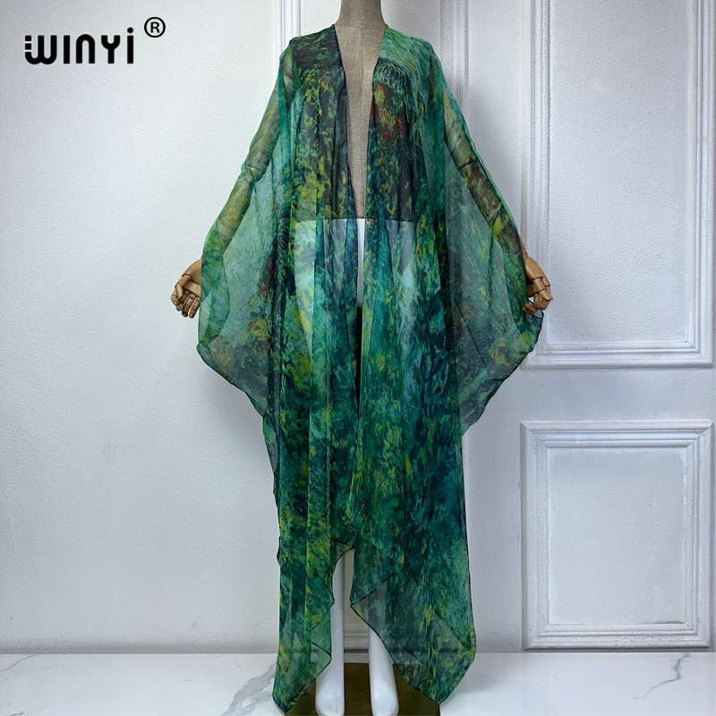 WINYI Kimono d'été transparent et sexy, robe de plage, abaya, couvre-bikini de luxe de Dubaï, tenues de plage pour femmes