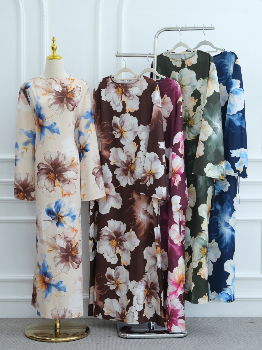Abaya longue à imprimé floral de luxe pour femmes musulmanes du Moyen-Orient, robe modeste de Dubaï, kaftan, robe de Ramadan, vêtements islamiques pour femmes, Kebaya