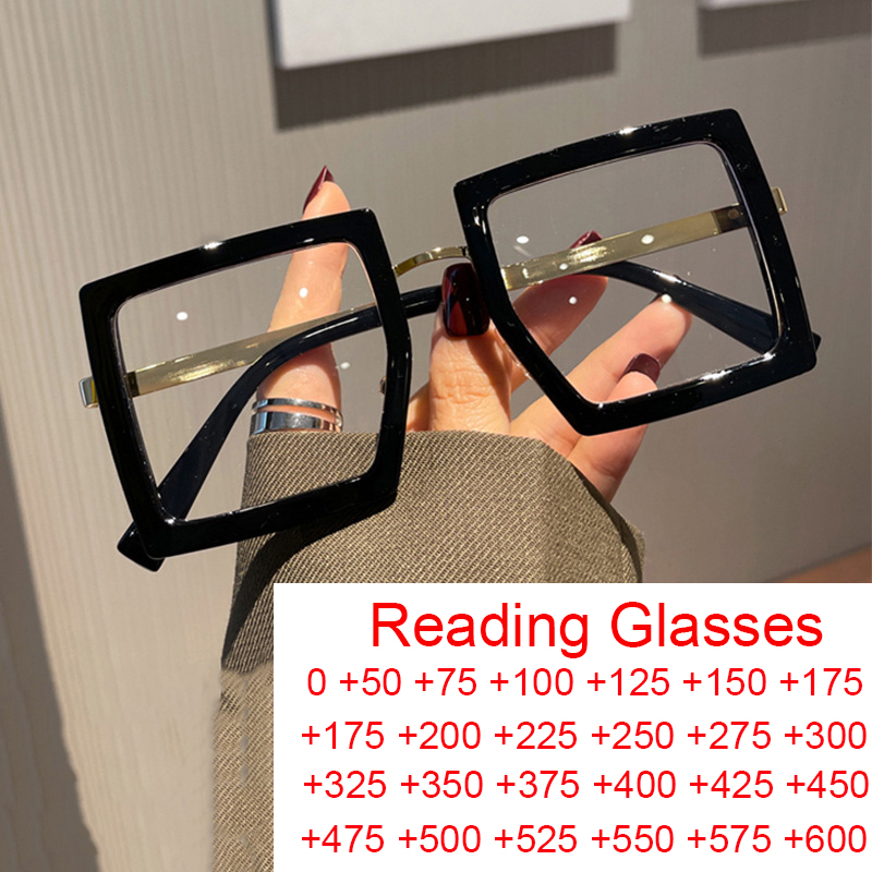 Montures de lunettes surdimensionnées pour femmes, tendance, blocage de la lumière bleue, grandes lunettes de lecture carrées pour hommes, lunettes transparentes à la mode + 1.75