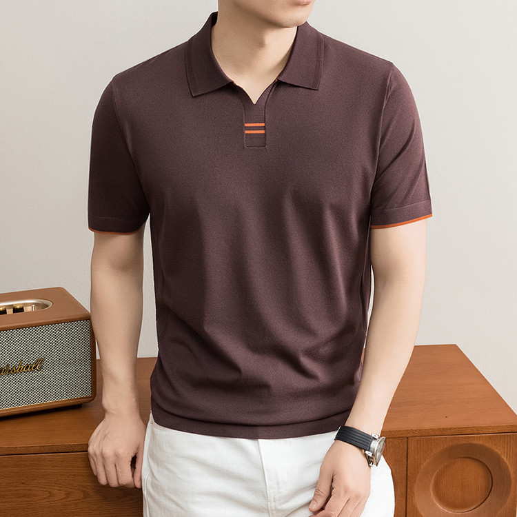 Polo tricoté respirant pour homme, manches courtes, collection Printemps-Été 2026, en Lyocell 43,9 %, soie de mûrier 2,5 %, lin 2,1 %