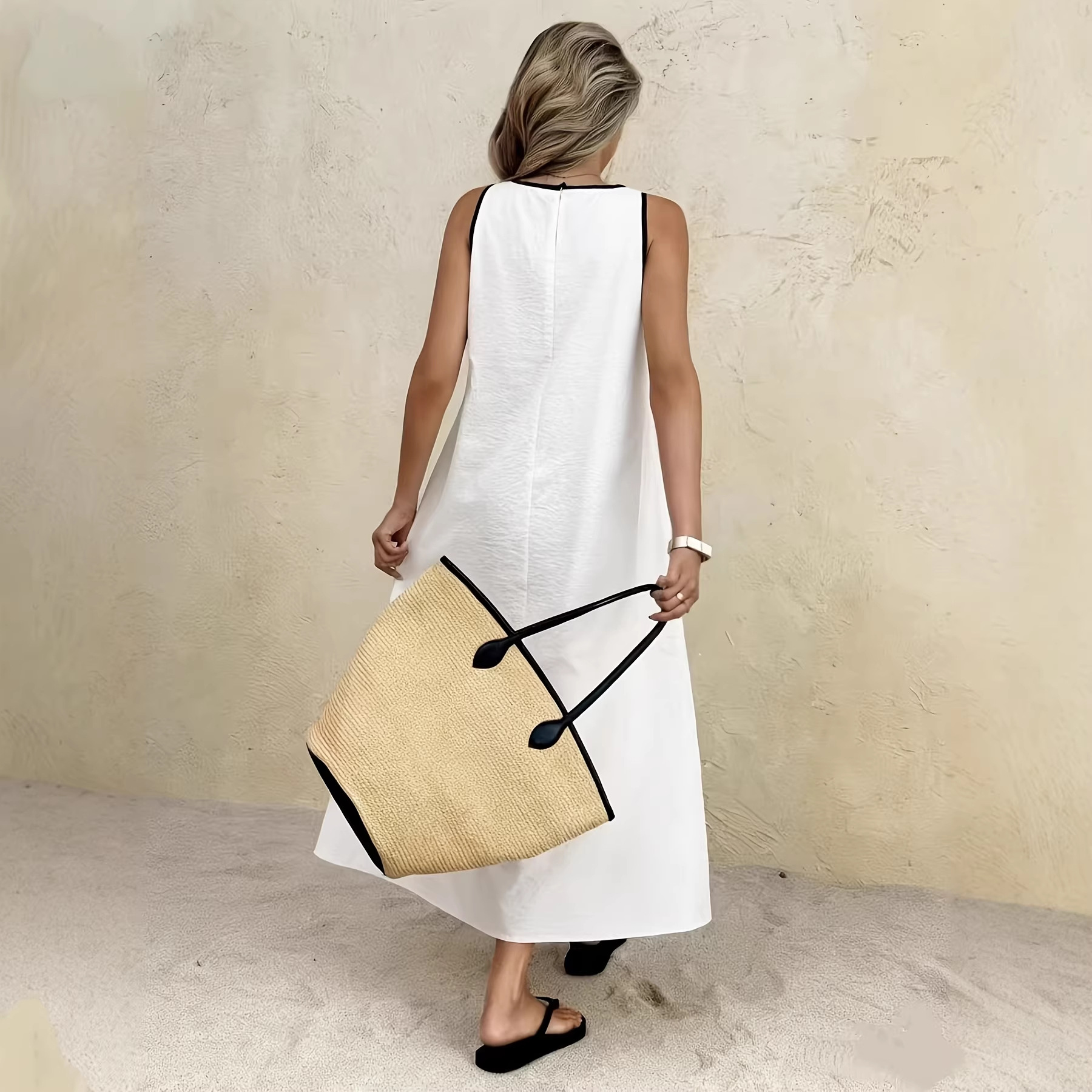 Robe longue décontractée unie de style européen et américain pour femme, nouvelle collection été