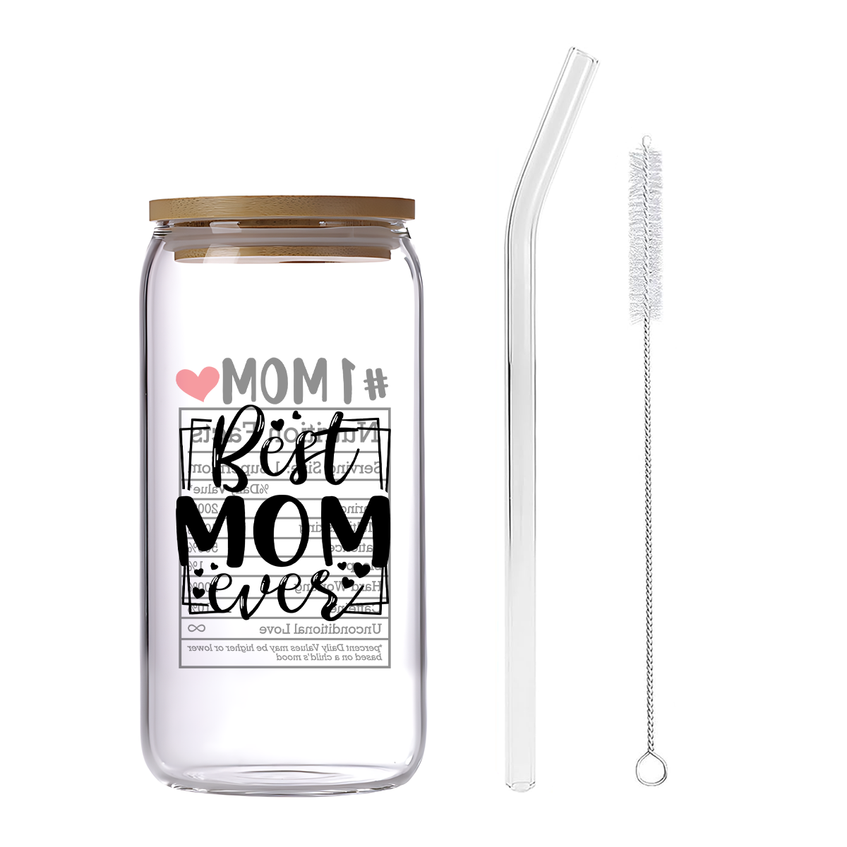 1 pièce, ensemble de tasses à café en verre avec paille et brosse, cadeau parfait pour la fête des mères, tasse en verre de 16oz, idées cadeaux pour la fête des femmes