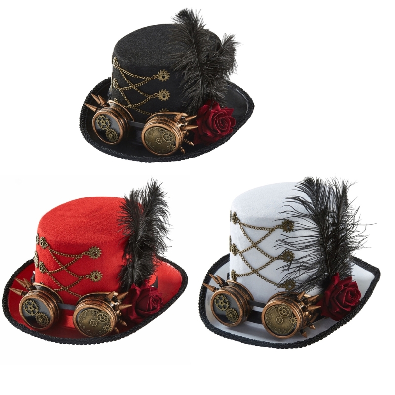 Chapeau Steampunk pour hommes, avec lunettes, chapeau dans le temps, accessoires Steampunk pour fête d'halloween H9ED