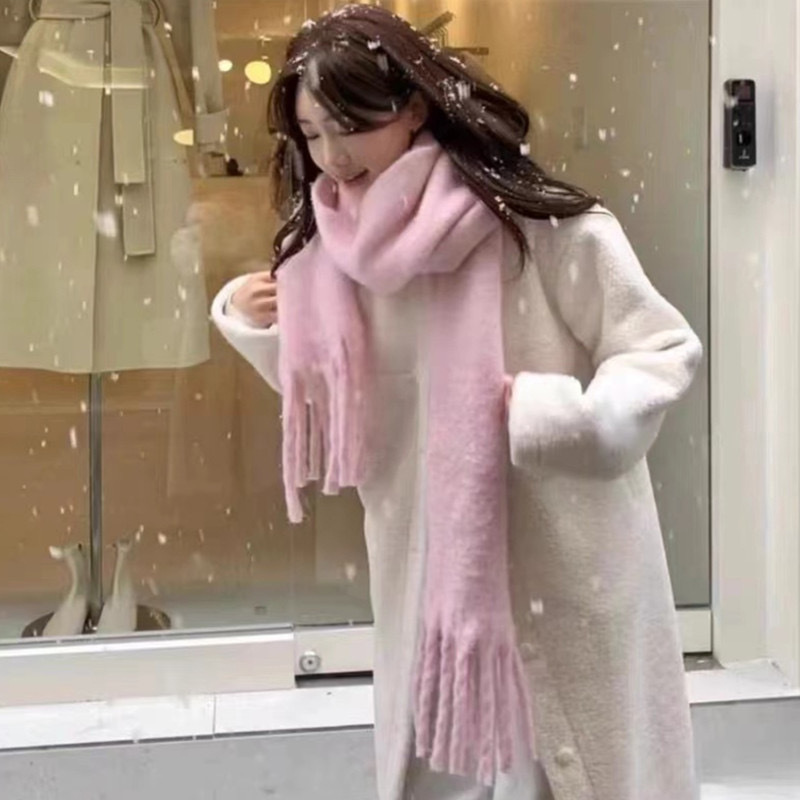 Écharpe en cachemire douce pour femmes et filles, couleur unie, longue et chaude, avec pompon, châles enveloppants, nouvelle collection hiver 2024
