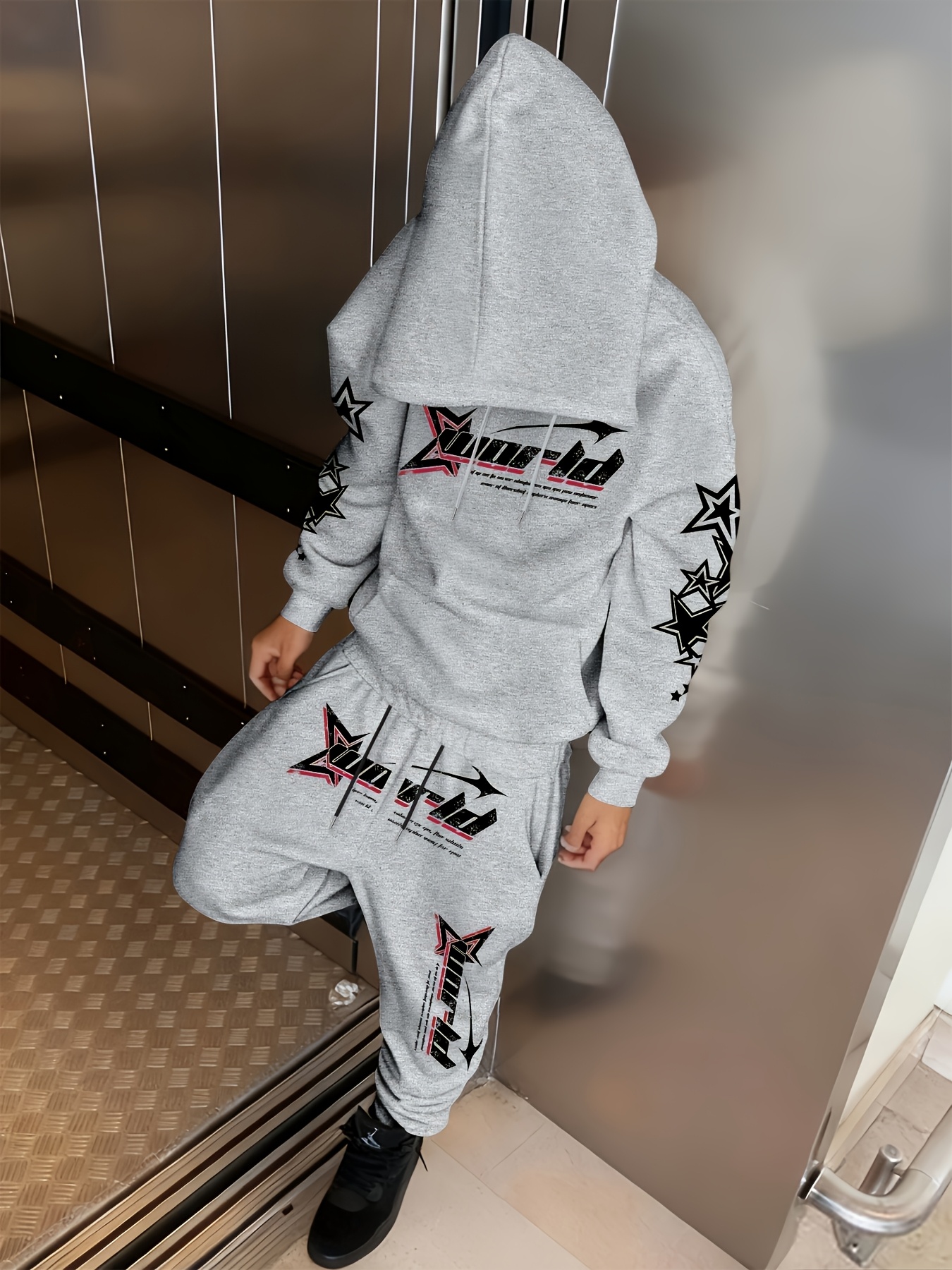 Ensemble sweat à capuche homme automne/hiver 2026 - Confortable et doux avec imprimé lettres - Style décontracté rétro streetwear pour homme