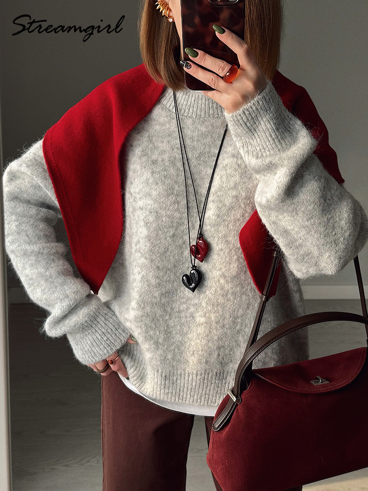 Femmes chandails pour l'hiver chaud surdimensionné pull Vintage col rond épais tricoté pulls jaune moelleux chandails pour les femmes automne