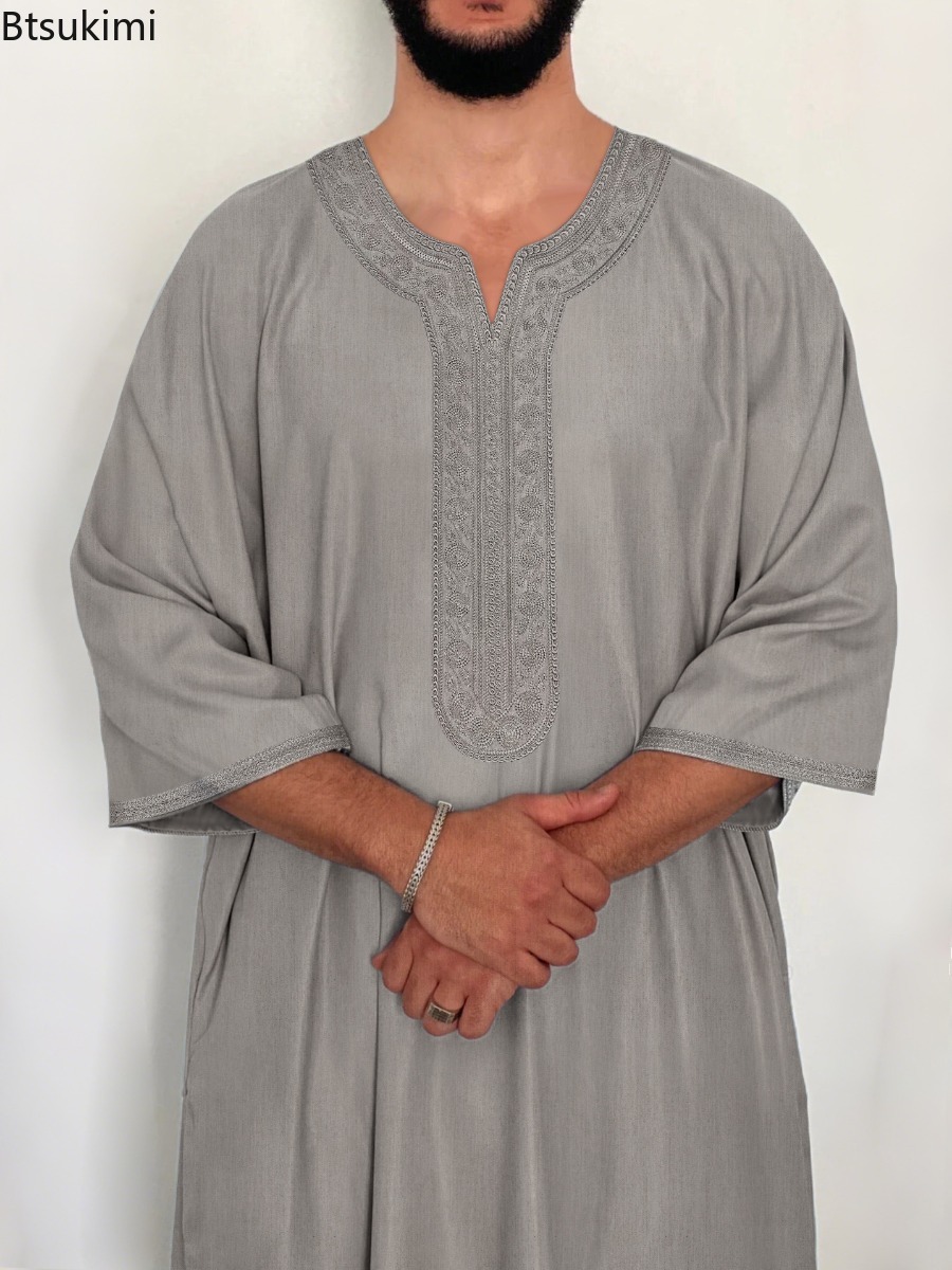 Kaftan du Moyen-Orient pour l'Aïd, robe musulmane pour hommes, style ethnique, robe ample brodée, vêtements arabes islamiques, abayas décontractées, jubba thobe pour hommes