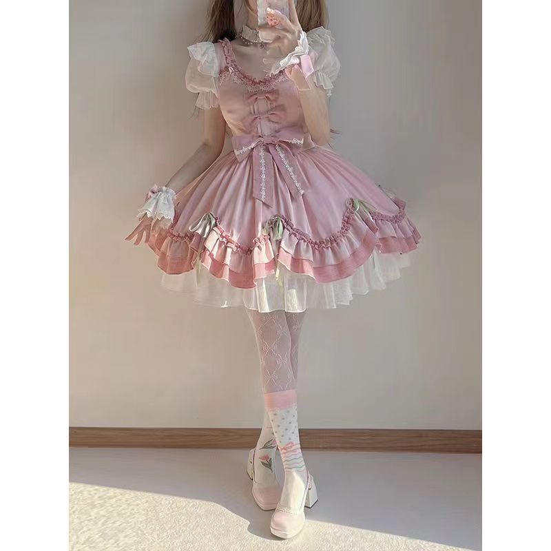Robe de princesse cosplay à manches courtes pour femmes, style japonais, robe lolita mignonne, robe de fête féminine, mode Y2k, mini robe, subculture