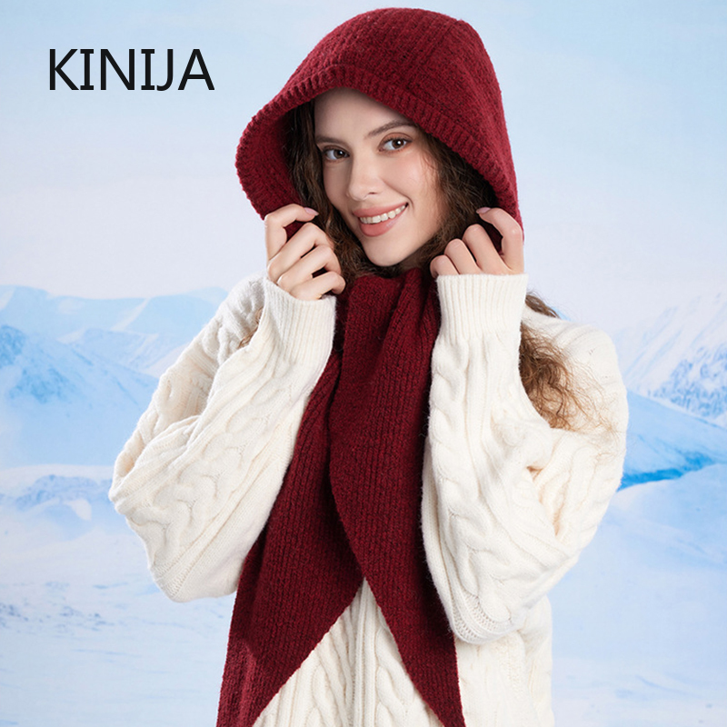 Cagoule tricotée pour femme, écharpe épaisse, une pièce, accessoires d'hiver, chapeau à capuche, Protection du cou et des oreilles, couvre-chef