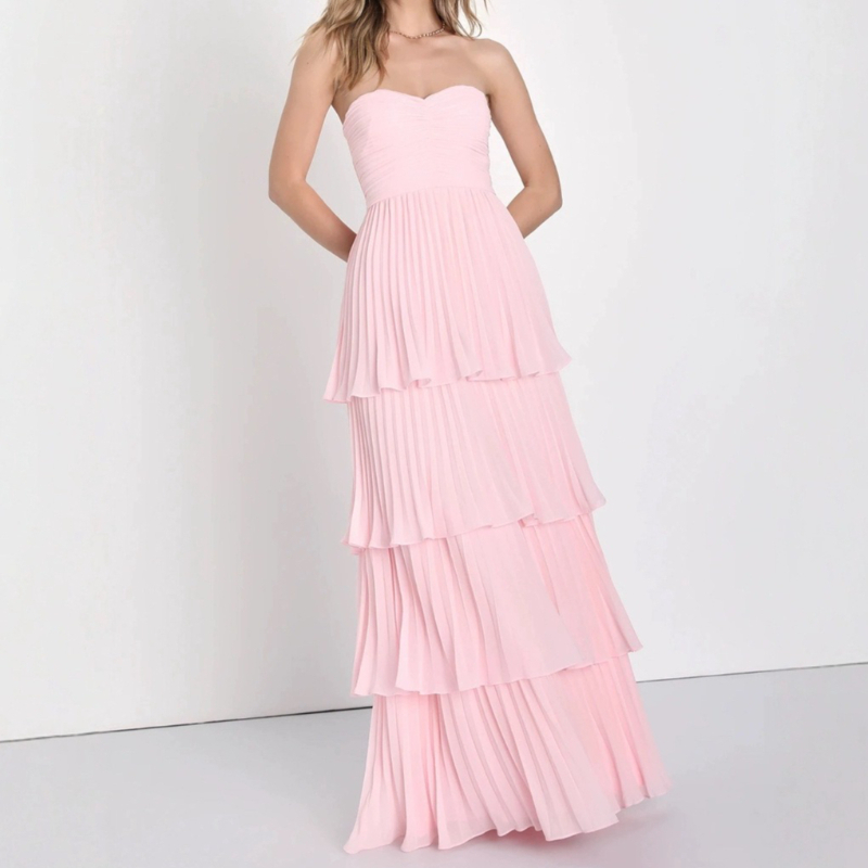 Robe de Soirée Élégante et Chic pour Femme, Couleur Unie, Bustier, Plissée Superposée, Sexy, Nouvelle Collection 2026, Design Raffiné, Robes Longues