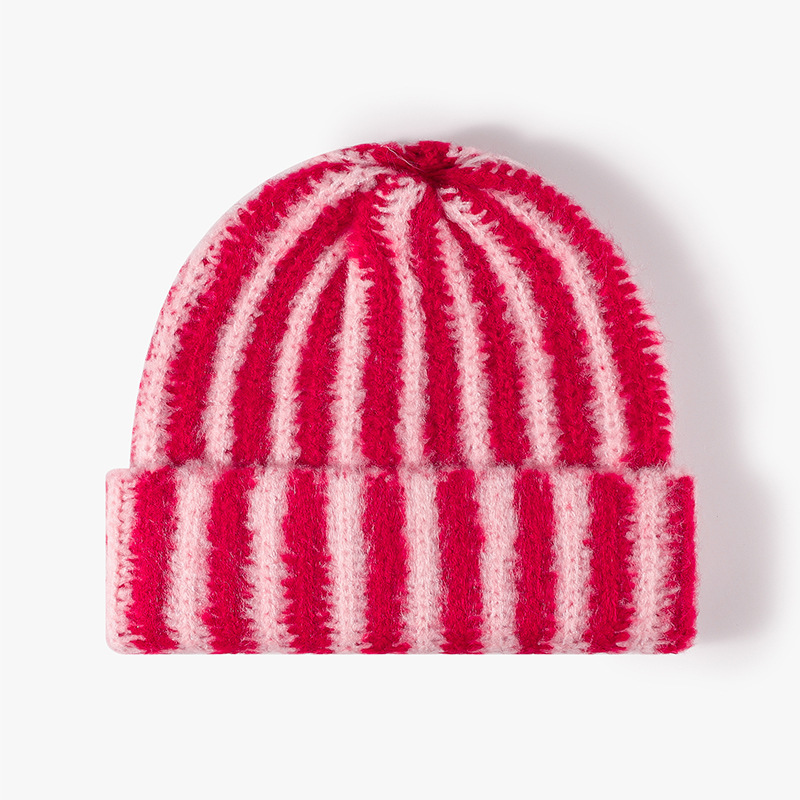 Bonnet en tricot à rayures arc-en-ciel pour femmes et filles, Streetwear Y2K, Bonnet en laine, Bonnet de poisson en peluche, Dégradé, Mode hivernale