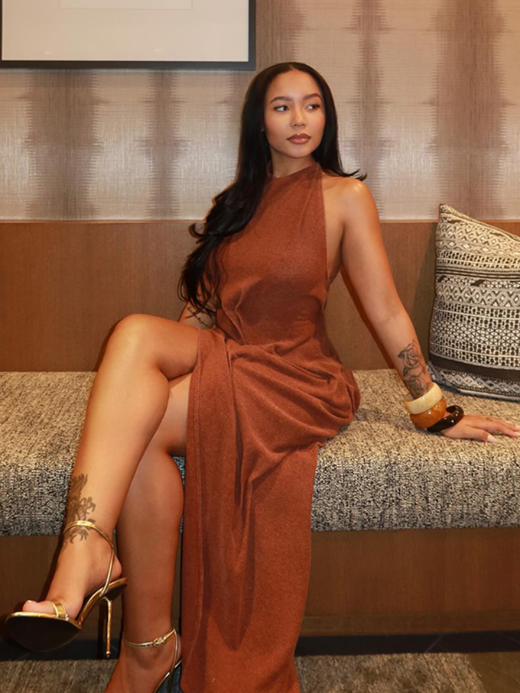 Femmes élégantes plissées irrégulières mince jupe longue Sexy solide dos nu hors épaule robe nouveau rencontres fête Festival Club robe de bal