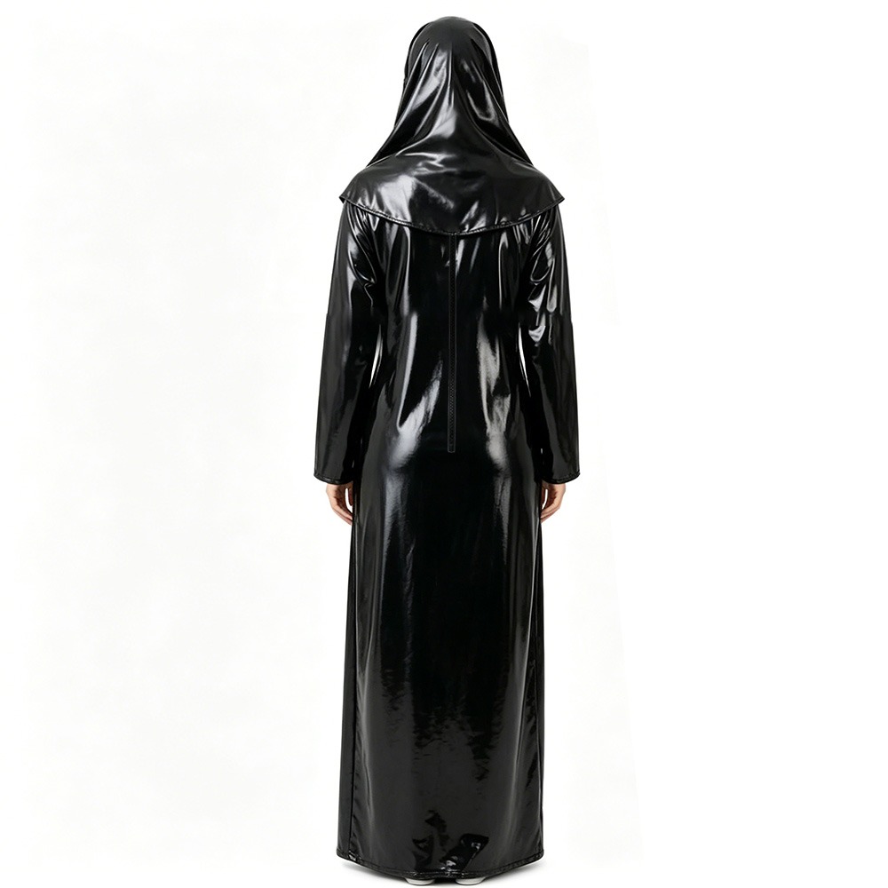 Abaya brillante effet mouillé pour femme avec voile intégré, robe longue en cuir PVC pour Halloween, événements cosplay et occasions à thème