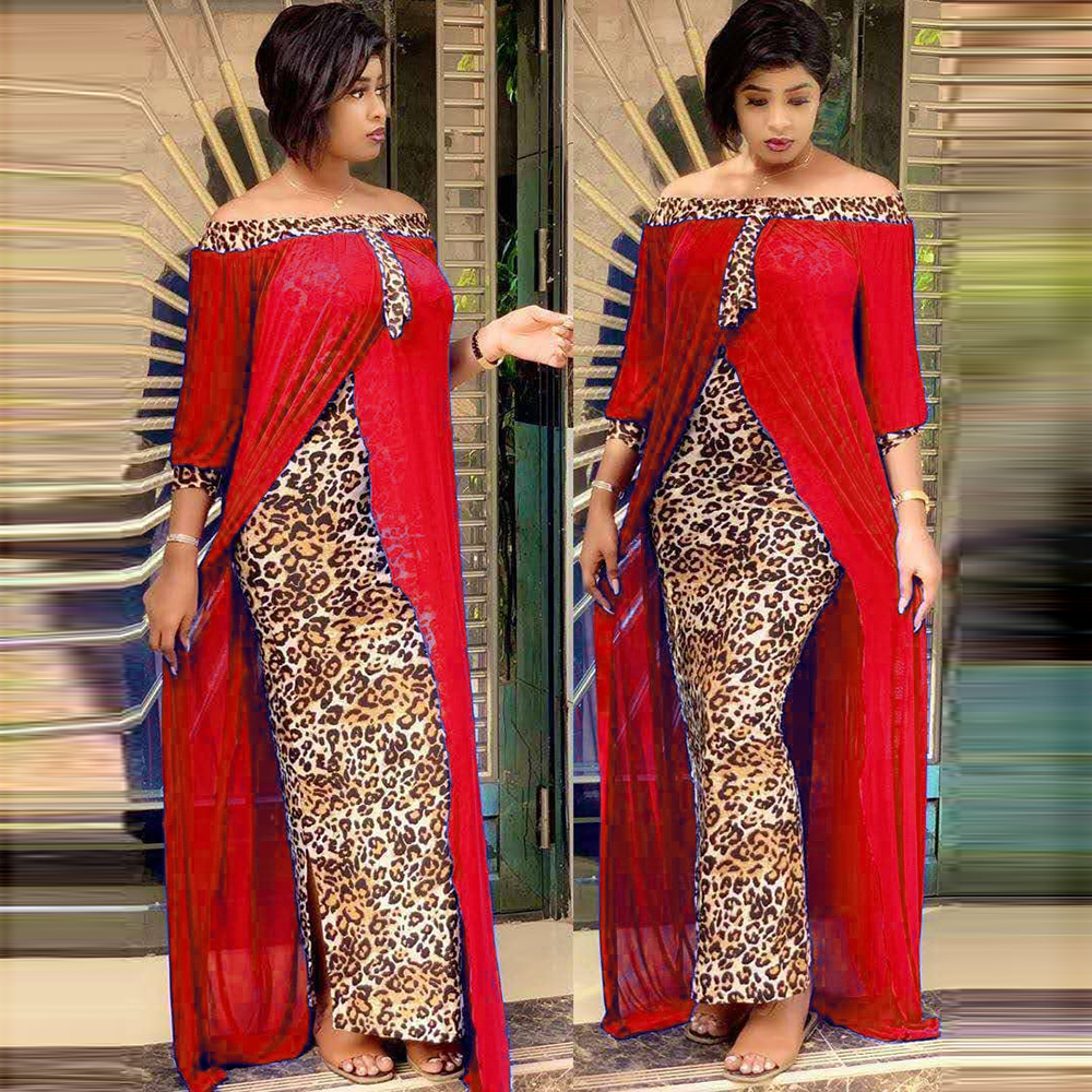 Robes africaines Dashiki imprimées léopard pour femmes, Sexy, manches mi-longues, col Slash, automne