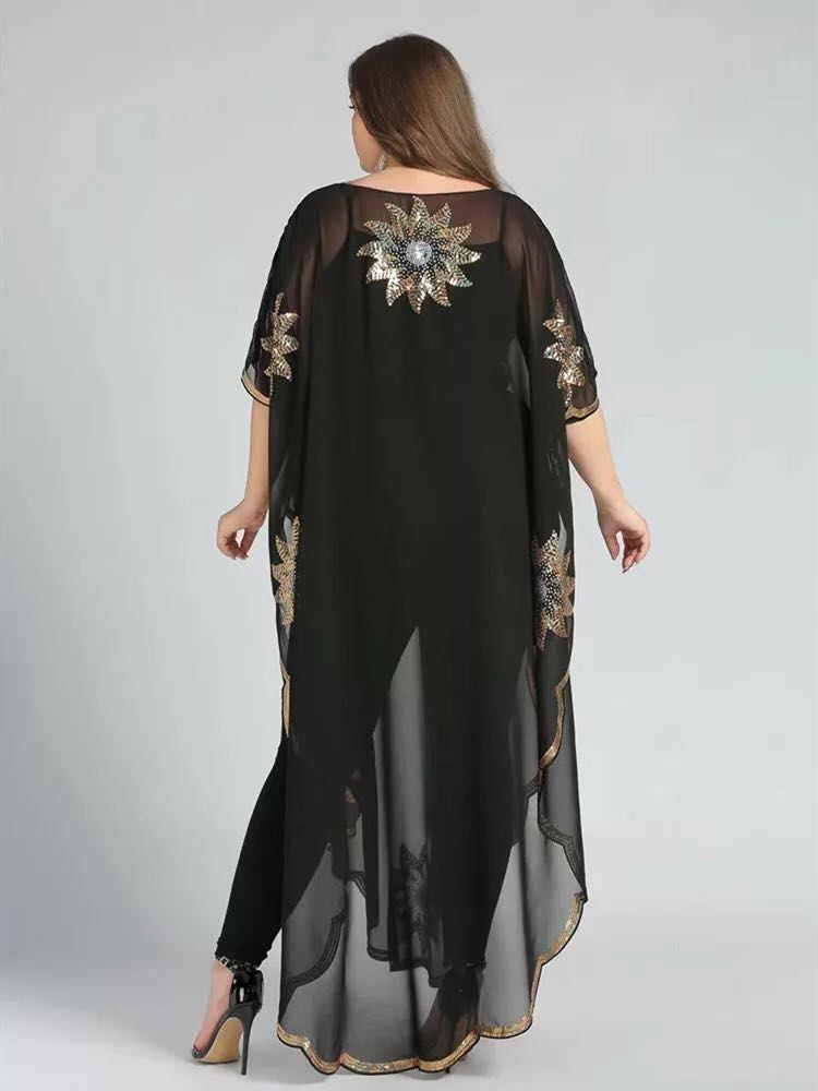 Robe Africaine Longue Noire à Paillettes Dorées pour Femme, Manteau à la Mode, Taille Libre, Livraison Rapide, Nouvelle Collection