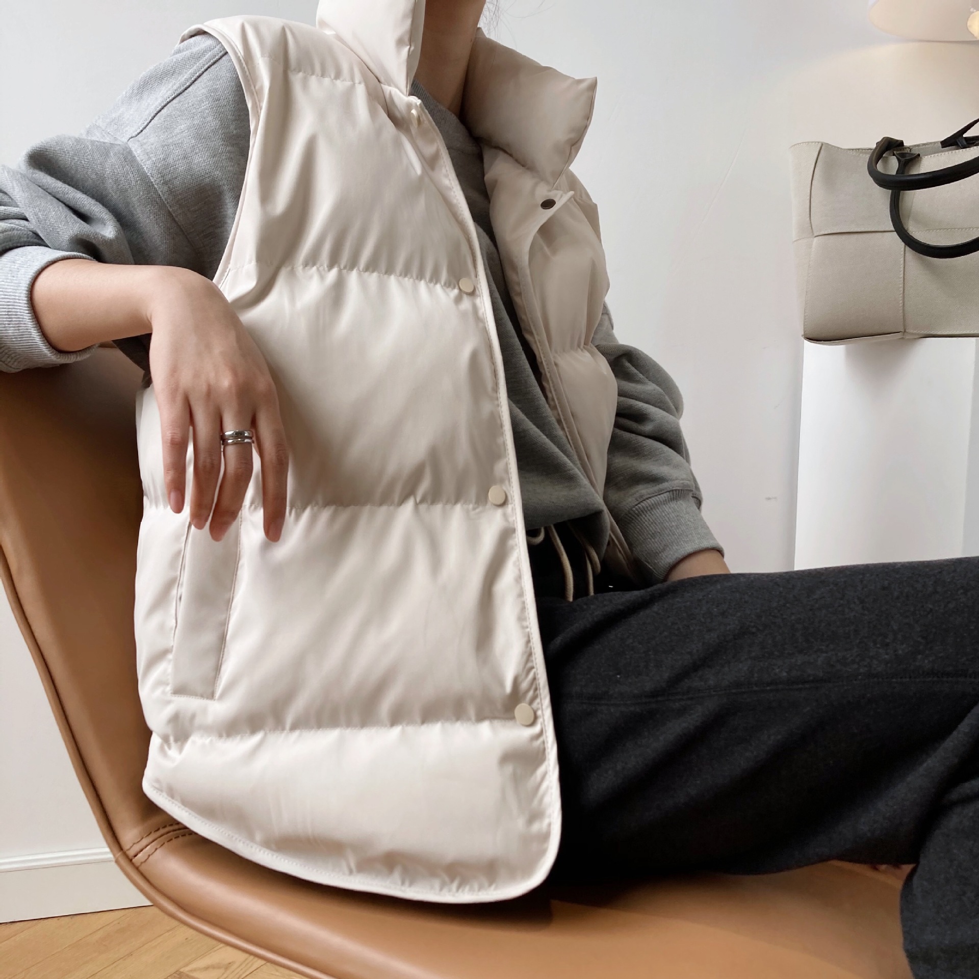 2025 femmes Gilet manteau col montant hiver femmes chaud manteau surdimensionné hauts Beige Gilet Chaleco Mujer Gilet Casaco Feminino