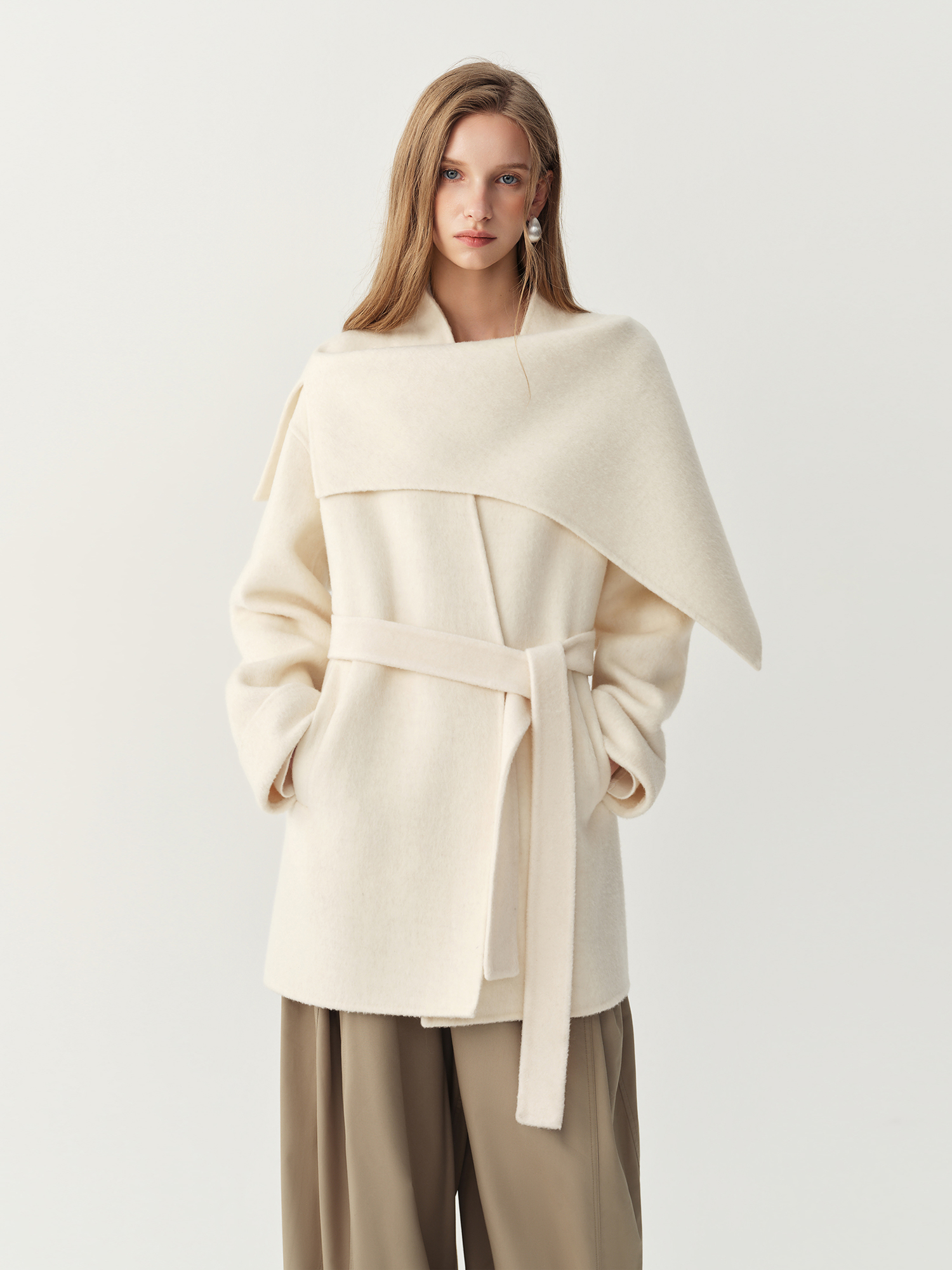 FSLE 2026 Manteau d'hiver pour femmes en laine double face avec col châle chic - Vêtement d'extérieur élégant, chaud, classique et luxueux pour un usage quotidien