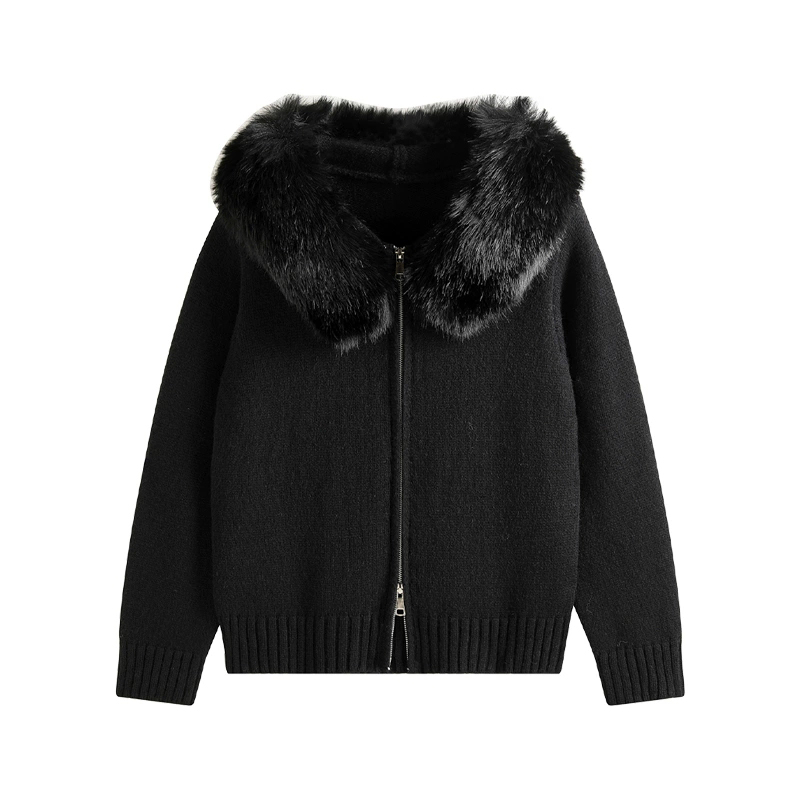 Nouveau 2025 hiver pull manteau femmes à capuche Cardigan col de fourrure à capuche tricot épaissir chaud femmes manteaux Chic décontracté vêtements d'extérieur manteaux