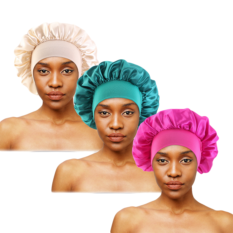 Bonnet de nuit unisexe à bande élastique, 3 pièces/lot, Bonnet de bain Extra Large en Satin soyeux, Bonnet de sommeil pour bouclé et élastique