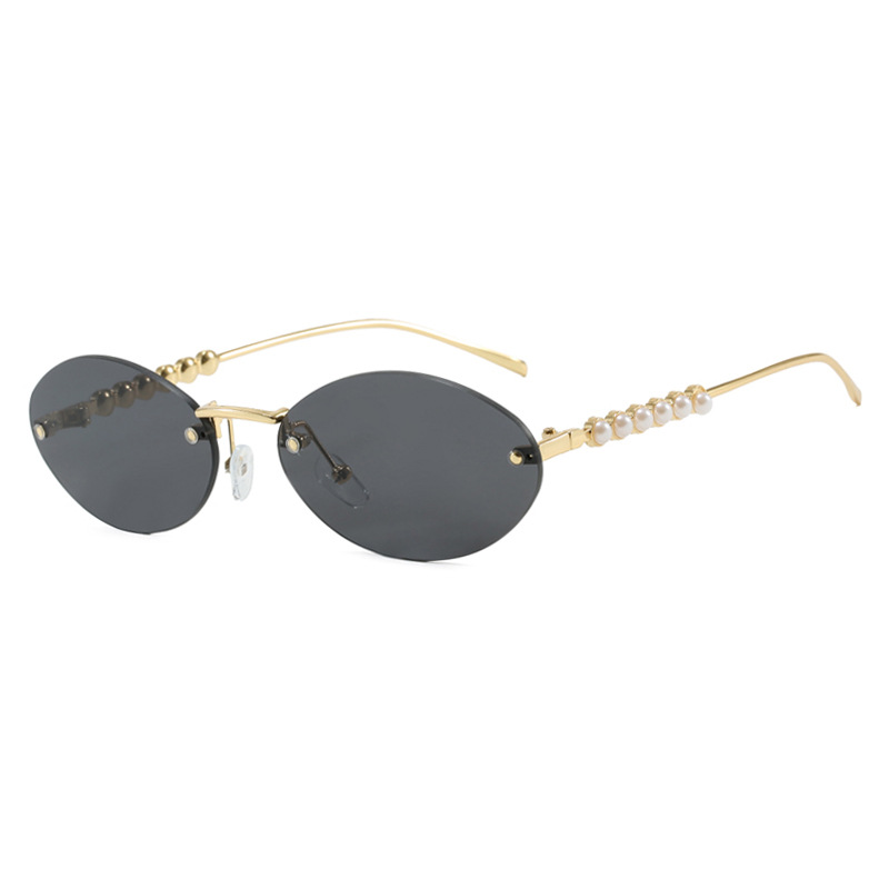 Marque de luxe lunettes de soleil ovales pour femmes mode sans monture perles lunettes de soleil dames haute qualité lunettes Vintage lunettes nuances