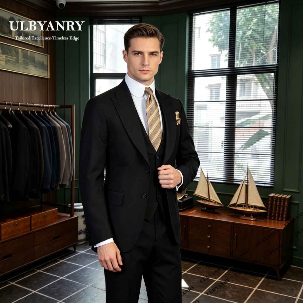 Ensemble de costume classique trois pièces pour homme, smoking formel pour dîner, soirée, bal, veste, gilet et pantalon de mariage sur mesure