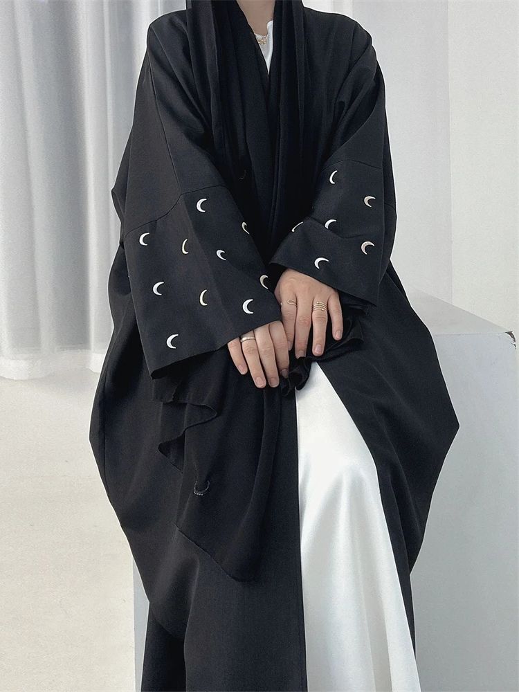 Ramadan lune noire Abaya Kimono Kebaya turquie Islam Robe musulmane modeste Damen vêtements de prière femmes caftans Robe Femme Musulmane