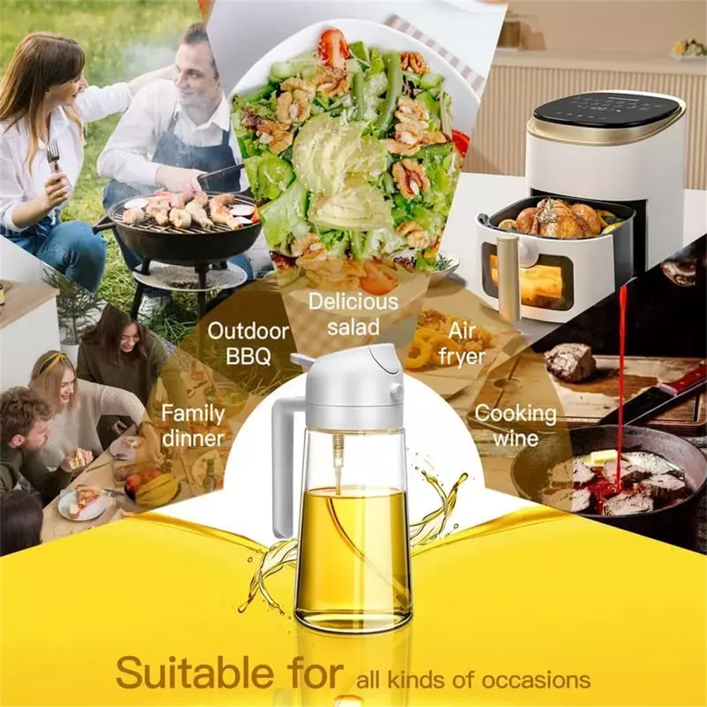 Distributeur d'huile d'olive, 15.8oz/470ml, pulvérisateur et verseur d'huile 2 en 1 pour salades, frire, grillades, idéal pour la cuisine, bouteille pulvérisateur d'huile en verre