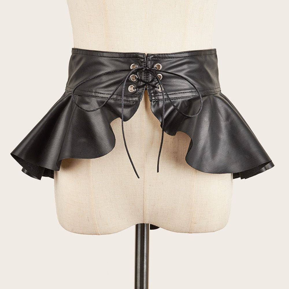 Ceinture corset large en cuir PU pour robe, ceinture amincissante décorative, queue d'hirondelle en couches, joint de taille, ceinture à lacets, noir