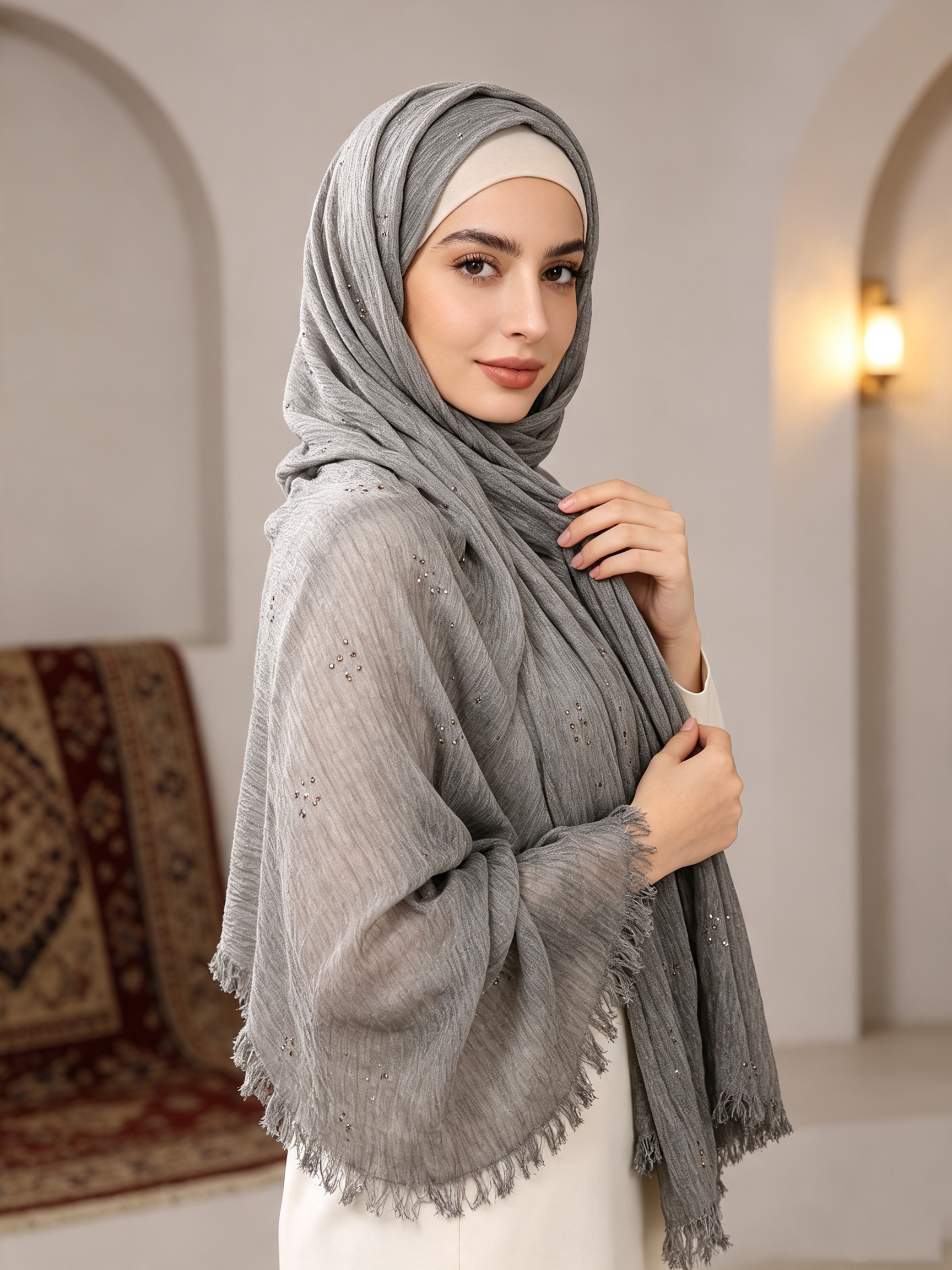 Nouveau hijab en viscose froissée avec des points de strass, doux et léger, écharpe musulmane à franges, foulard islamique pour femmes.