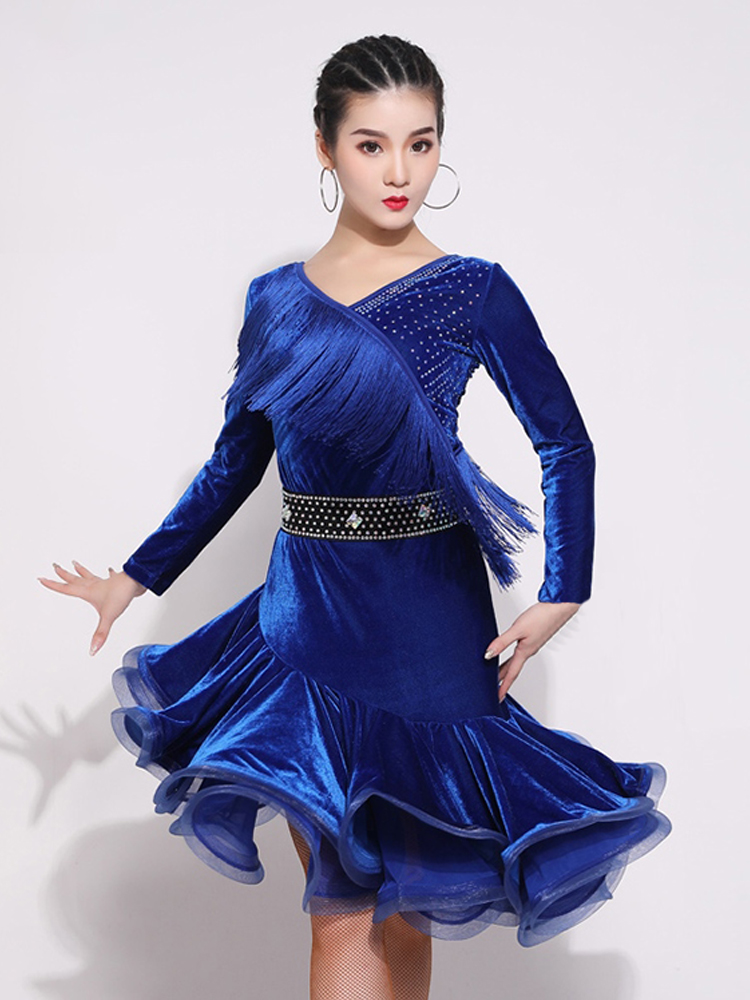 Robe de brevLatine en Velours à Manches sulfpour Femme Adulte, Costume de Compétition, d'Entraînement, Régions ba, Samba, Tango, XH1775