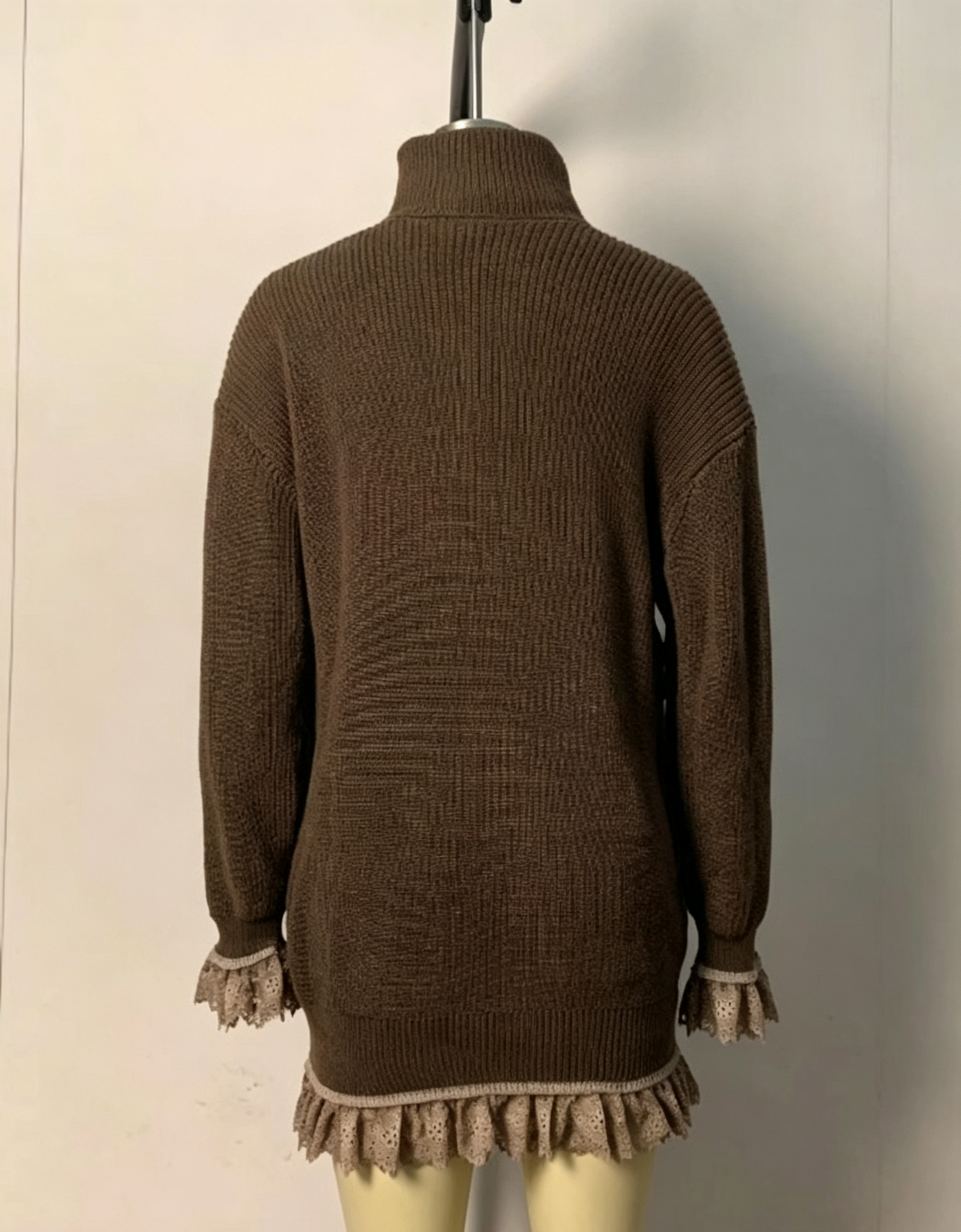 Robe pull col roulé pour femme, automne, à volants, manches longues, décontractée, élégante, mini, tricotée, coupe oversize, vêtements d'hiver