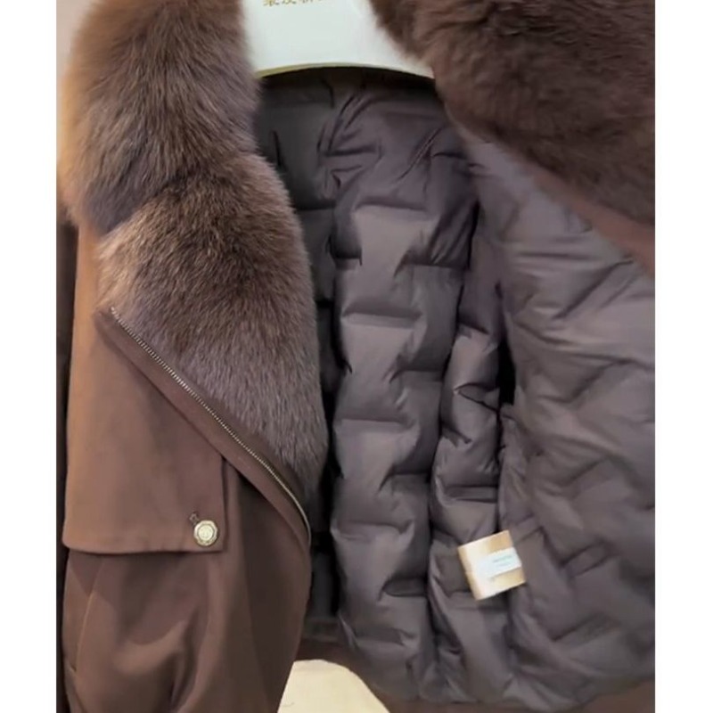 Nouvelle Collection Hiver 2026 – Manteau Court en Coton Style Étranger avec Col en Fourrure Beige, Coupe Ample et Polyvalente pour Femme